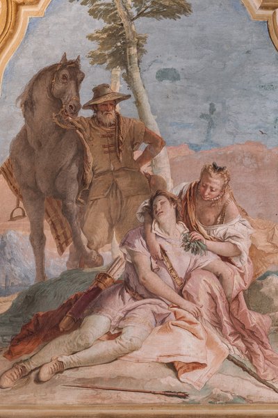 Palazzina (مبنى صغير): غرفة ثانية أو غرفة في Ariosto مع لوحات جدارية تمثل حلقات من "Orlando Furioso": "أنجليكا تعتني بجروح ميدورو" بواسطة جيوفاني باتيستا تيبولو