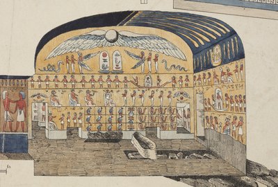 قسم من قبر Psammuthis في طيبة ، اكتشفه وافتتحه بيلزوني في عام 1818 (ليثو ملون يدويًا) بواسطة جيوفاني باتيستا (بعد) بيلزوني