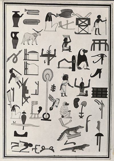 رسومات الزخارف من داخل قبر الفرعون Psammetic الأول ، التي أعيد إنتاجها عام 1817 بواسطة جيوفاني باتيستا بيلزوني ، والموجودة في المتحف البريطاني ، لندن بواسطة جيوفاني باتيستا بيلزوني