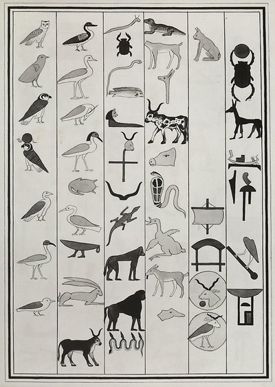 رسومات الزخارف من داخل قبر الفرعون Psammetic الأول ، التي أعيد إنتاجها عام 1817 بواسطة جيوفاني باتيستا بيلزوني ، والموجودة في المتحف البريطاني ، لندن بواسطة جيوفاني باتيستا بيلزوني