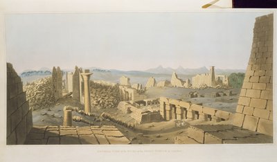 منظر عام لأطلال معبد كارناك العظيم ، اكتشفه ج. بيلزوني ، من لوحات توضيحية للبحوث في مصر والنوبة ، نقشها تشارلز هولمانديل (1789-1850) 1820 (ليثو بواسطة جيوفاني باتيستا بيلزوني