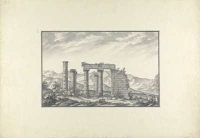 منظر لأنقاض معبد أيوني في سارديس ، ربما معبد نبتون ، c.1750 (غسيل رمادي ، قلم وحبر وقلم رصاص على ورق) بواسطة جيوفاني باتيستا بورا