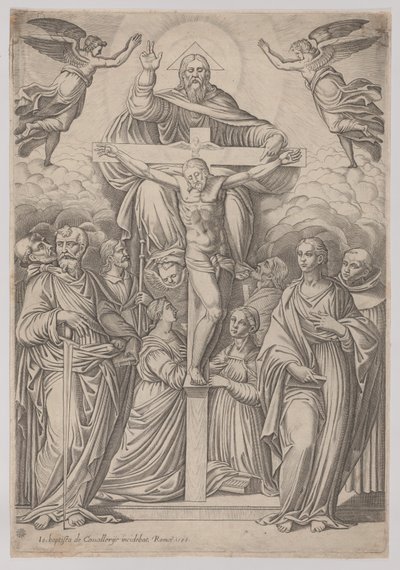 الثالوث ، مع الصلب في المركز والقديسين على الجانبين ، 1586. بواسطة جيوفاني باتيستا كافالييري