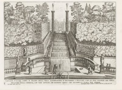 Cascade in de tuinen van de Villa Aldobrandini te Frascati شلال فوق مسرح فيلا Aldobrandina di Belvedere في فراسكاتي (...) (العنوان على الكائن) نوافير فيلات فراسكاتي (عنوان السلسلة) فونتينين فان فراسكاتي (عنوان المسلسل) بواسطة جيوفاني باتيستا فالدا