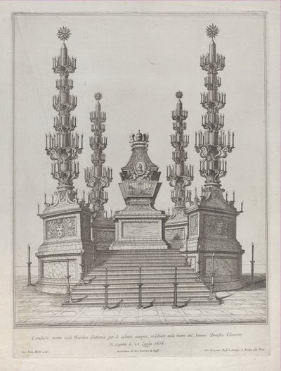 Catafalque لـ Pope Clement X: هيكل مركزي مرتفع على منصة 15 متدرجة ، مع c ... ، 1676. بواسطة جيوفاني باتيستا فالدا