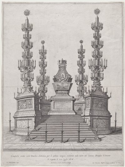 Catafalque للبابا كليمنت X ، الهيكل المركزي في الجزء العلوي من منصة من خمسة عشر خطوة ، مع ... ، 1676. بواسطة جيوفاني باتيستا فالدا