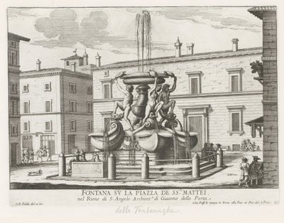 نافورة السلاحف في ساحة ماتي في روما نافورة على ساحة Piazza de ss.ri Mattei (العنوان على الكائن) نوافير روما (عنوان السلسلة) فونتينين فان روما (عنوان المسلسل) بواسطة جيوفاني باتيستا فالدا
