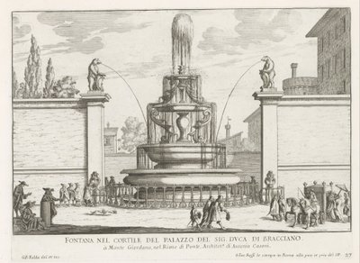 Fontein in de binnenplaats van Palazzo Taverna te Rome نافورة في باحة قصر السيد. دوق براتشيانو (العنوان على الكائن) نوافير روما (عنوان السلسلة) فونتينين فان روما (عنوان المسلسل) بواسطة جيوفاني باتيستا فالدا