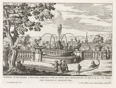 Fontein in de tuinen van de Villa Aldobrandini te Frascati نافورة بلفيدير في فراسكاتي ، مبنية فوق الأرضية السابقة هنا (...) (العنوان على الكائن) نوافير فيلات فراسكاتي (عنوان السلسلة) فونتينين فان فراسكاتي (عنوان المسلسل) بواسطة جيوفاني باتيستا فالدا
