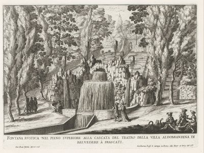 Fontein in de tuinen van de Villa Aldobrandini te Frascati نافورة ريفية في الطابق العلوي من شلال المسرح (...) (العنوان على الكائن) نوافير فيلات فراسكاتي (عنوان السلسلة) فونتينين فان فراسكاتي (عنوان المسلسل) بواسطة جيوفاني باتيستا فالدا