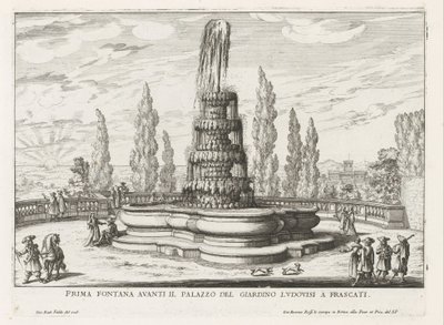 Fontein in de tuinen van de Villa Torlonia te Frascati أول نافورة أمام Palazzo del Giardino Ludovisi في فراسكاتي (العنوان على الجسم) نوافير فيلات فراسكاتي (عنوان السلسلة) فونتينين فان فراسكاتي (عنوان المسلسل) بواسطة جيوفاني باتيستا فالدا