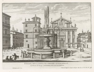 Fontein op Piazza Scossacavalli te Rome نافورة في ساحة بيازا دي جياكومو سكوساكافالو (العنوان على الجسم) نوافير روما (عنوان السلسلة) فونتينين فان روما (عنوان المسلسل) بواسطة جيوفاني باتيستا فالدا