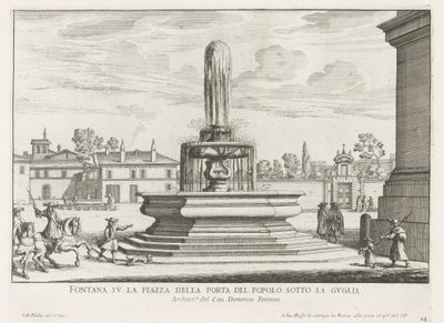 فونتين أوب بيازا ديل بوبولو في روما نافورة على ساحة Piazza della Porta del Popolo تحت البرج (العنوان على الكائن) نوافير روما (عنوان السلسلة) فونتينين فان روما (عنوان المسلسل) بواسطة جيوفاني باتيستا فالدا