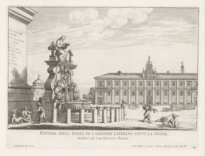 Fontein op Piazza di San Giovanni in Laterano te Rome نافورة في ساحة بيازا دي جيوفاني لاتيرانو تحت البرج (العنوان على الجسم) نوافير روما (عنوان السلسلة) فونتينين فان روما (عنوان المسلسل) بواسطة جيوفاني باتيستا فالدا