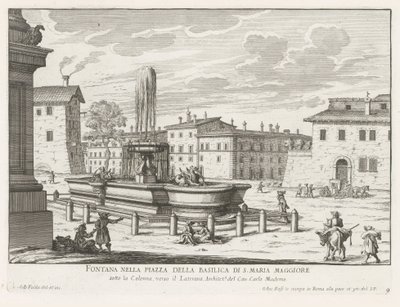 فونتين أوب بيازا دي سانتا ماريا ماجوري في روما نافورة في ساحة بازيليك S. Maria Maggiore (العنوان على القطعة) نوافير روما (عنوان السلسلة) فونتينين فان روما (عنوان المسلسل) بواسطة جيوفاني باتيستا فالدا