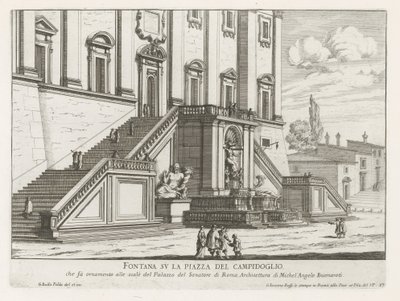 نافورة أمام Palazzo Senatorio في مبنى الكابيتول في روما Fontana su la Piazza del Campidoglio (العنوان على الكائن) Fontane di Roma (عنوان المسلسل) نوافير روما (عنوان السلسلة) بواسطة جيوفاني باتيستا فالدا