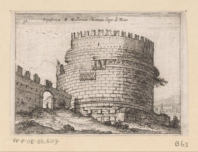 تومب فان كايسيليا ميتيلا تي روما تسمى Sepulcrum M. Mallorum Cape of Boue (العنوان على الكائن) Gezichten op Rome (عنوان المسلسل) بعض وجهات النظر ووجهات النظر للأماكن غير المأهولة في روما (عنوان السلسلة) بواسطة جيوفاني باتيستا ميركاتي