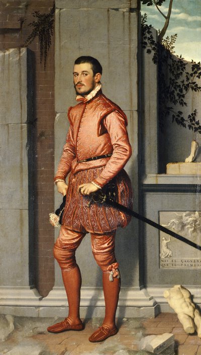 صورة لجيان جيرولامو جروميلي ، فارس باللون الوردي ، بقلم جيوفاني باتيستا موروني (حوالي 1525-1578) ، زيت على قماش ، 216 × 123 سم بواسطة جيوفاني باتيستا موروني