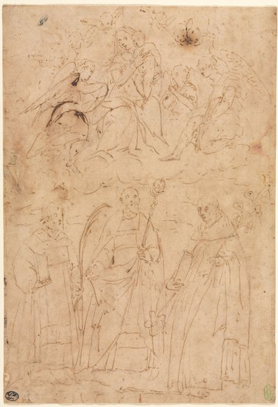 مادونا والطفل في المجد فوق ثلاثة قديسين ، ج. 1570. بواسطة جيوفاني باتيستا باجي
