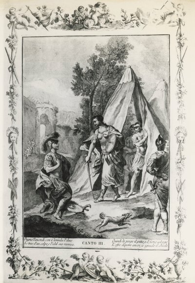 تسليم القدس ، كانتو الثالث ، رسم بياني لجيوفاني باتيستا بيازيتا (1683-1754) لقصيدة توركواتو تاسو (1544-1595) ، طبعة نُشرت في البندقية عام 1745 ، إيطاليا بواسطة جيوفاني باتيستا بيازيتا