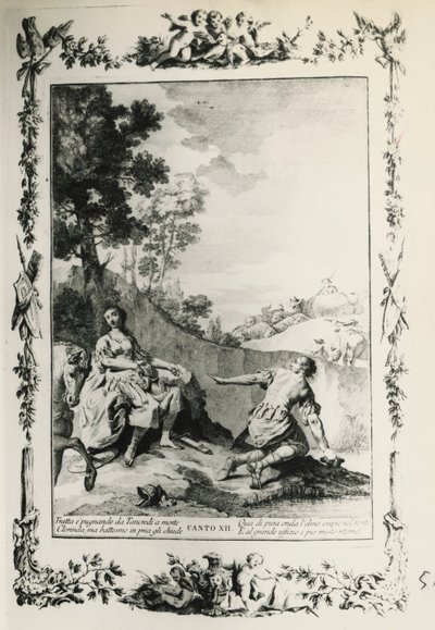 تسليم القدس ، كانتو الثاني عشر ، رسم توضيحي لجيوفاني باتيستا بيازيتا (1683-1754) لقصيدة توركواتو تاسو (1544-1595) ، طبعة نُشرت في البندقية عام 1745 ، إيطاليا بواسطة جيوفاني باتيستا بيازيتا
