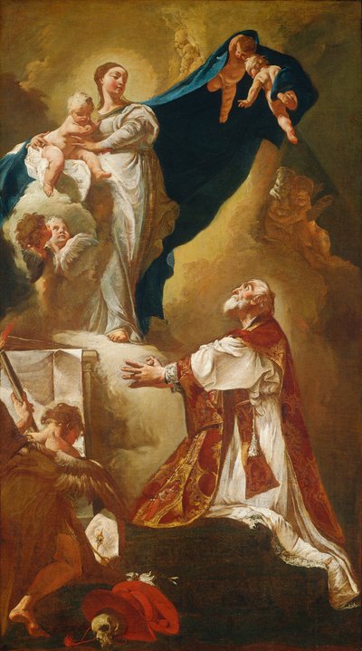 مادونا والطفل يظهران على القديس فيليب نيري ، ربما عام 1725 أو بعده. بواسطة جيوفاني باتيستا بيازيتا
