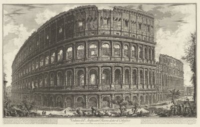 الكولوسيوم تي روما منظر لمدرج فلافيان ، المعروف باسم الكولوسيوم (العنوان على الجسم) Gezichten op Rome (عنوان المسلسل) مناظر لروما رسمها ونقشها المهندس المعماري جيامباتيستا بيرانيزي Ve (nez) iano (عنوان السلسلة) بواسطة جيوفاني باتيستا بيرانيسي