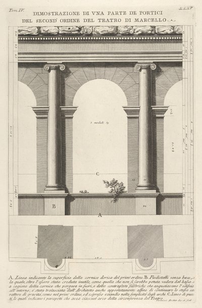 ارتفاع ومخطط الرواق من الدرجة الثانية في مسرح Marcellus Teatro di Marc ... ، 1756. بواسطة جيوفاني باتيستا بيرانيسي
