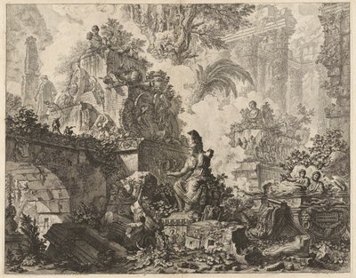 واجهة ، Fantasy of Ruins مع تمثال Minerva في مركز المقدمة ، من Vedute di Roma (مناظر من روما) بواسطة Giovanni-Battista Piranesi