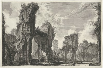 Gezichten op Rome ، de Campagna ، إلخ. (122 ريشة) أطلال سيستو ، أو كلاهما من القاعة الكبرى للحمامات الأنطونية (العنوان على الكائن) Gezichten op Rome (عنوان المسلسل) مناظر لروما رسمها ونقشها المهندس المعماري جيامباتيستا بيرانيزي Ve (nez) إيانو (جاد بواسطة جيوفاني باتيستا بيرانيسي
