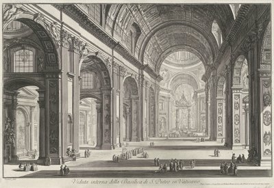 Interieur van de Sint-Pietersbasiliek te Vaticaanstad منظر داخلي لكاتدرائية القديس بطرس في الفاتيكان (العنوان على وجوه) Gezichten op Rome (عنوان المسلسل) مناظر لروما رسمها ونقشها المهندس المعماري جيامباتيستا بيرانيزي Ve (NEZ) إيانو (سلسلة TI بواسطة جيوفاني باتيستا بيرانيسي