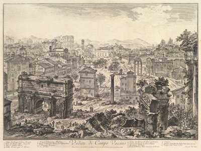 The Forum Romanum ، أو Campo Vaccino ، من مبنى الكابيتول ، مع قوس سيبتيموس في ... ، كاليفورنيا. 1775. بواسطة جيوفاني باتيستا بيرانيسي