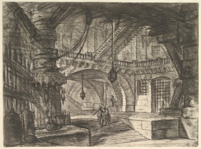 الرصيف بالسلاسل ، من سجون Carceri dinvenzione Imaginary ، كاليفورنيا. 1749-50. بواسطة جيوفاني باتيستا بيرانيسي