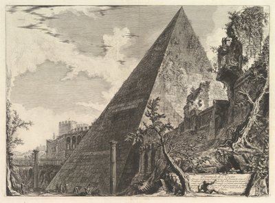 هرم Gaius Cestius ، من Vedute di Roma Roman Views ، ca. 1756. بواسطة جيوفاني باتيستا بيرانيسي