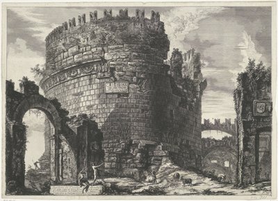 تومب فان كايسيليا ميتيلا تي روما قبر سيسيليا ميتيل (...) (العنوان على الكائن) Gezichten op Rome (عنوان المسلسل) مناظر لروما رسمها ونقشها المهندس المعماري جيامباتيستا بيرانيزي Ve (nez) iano (عنوان السلسلة) بواسطة جيوفاني باتيستا بيرانيسي