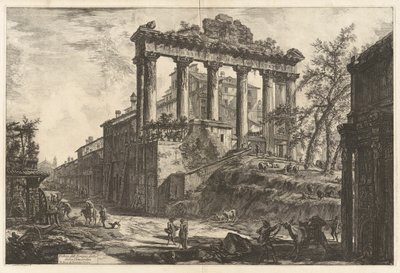 Veduta del Tempio detto della Concordia (منظر لما يسمى بمعبد كونكورد [معبد زحل مع قوس سيبتيموس سيفيروس في المقدمة اليمنى]) ، من فيديوت دي روما (مناظر لروما) بواسطة Giovanni-Battista Piranesi