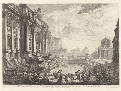 منظر لنافورة تريفي الشاسعة التي كانت تُعرف سابقًا باسم إل بواسطة Giovanni-Battista Piranesi