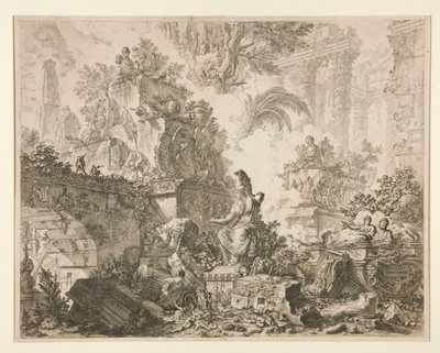 مناظر لروما: واجهة مع تمثال مينيرفا بواسطة Giovanni-Battista Piranesi