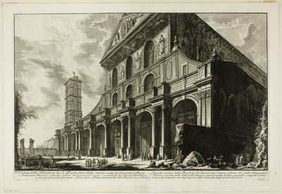 منظر لكنيسة S. Paolo fuori delle Mura [St. بول خارج الأسوار] ، بناه قسطنطين الكبير ، من مناظر روما بواسطة جيوفاني باتيستا بيرانيسي