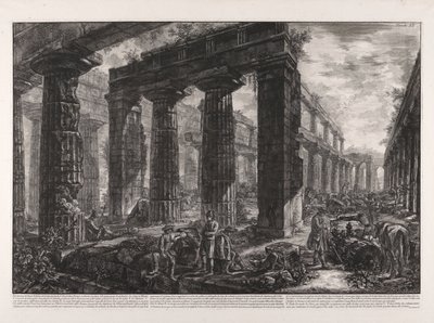 منظر داخلي لمعبد نبتون موصوف في اللوحة X بواسطة Giovanni-Battista Piranesi