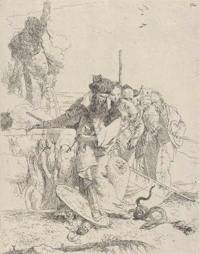 ستة أشخاص يشاهدون ثعبانًا ، من منطقة شيرزي ، كاليفورنيا. 1743-50. بواسطة جيوفاني باتيستا تيبولو