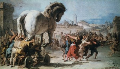 موكب حصان طروادة في تروي ، c1760 بواسطة جيوفاني باتيستا تيبولو
