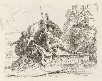 جنديان وامرأتان ، من فاري كابريتشي (مختلف Capriccios) بواسطة Giovanni-Battista Tiepolo