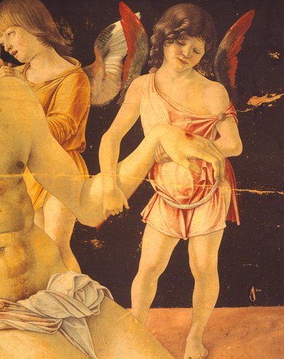 بيتا أو المسيح الميت تدعمه الملائكة، حوالي عام 1474، بقلم جيوفاني بيليني (1431-36 - 1516)، درجات الحرارة على اللوحة، 91x131 سم. التفاصيل. بواسطة جيوفاني بيليني