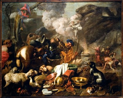 تضحية نوي بعد لوحة الطوفان التي رسمها جيوفاني بينيديتو كاستيجليون ديت إل جريشيتو (1610-1665) جينات القرن السابع عشر ، Musei di Strada Nuova بواسطة جيوفاني بينيديتو كاستيجليون