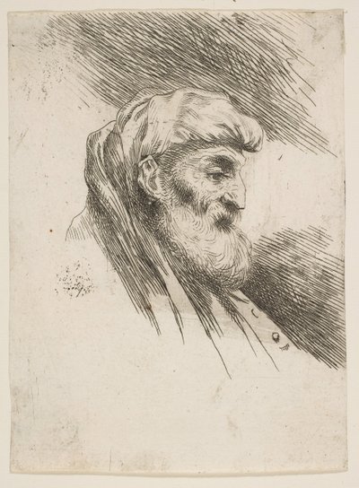 رأس رجل ملتح عجوز يواجه اليمين ، من سلسلة Small Heads in Orien ...، ca. 1645-1650. بواسطة جيوفاني بينيديتو كاستيجليون