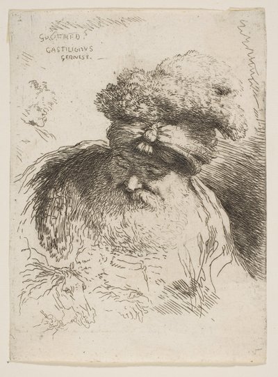 رأس رجل ملتح قديم مع عمامة ، من سلسلة رؤوس صغيرة في أوري ... ، كاليفورنيا. 1645-1650. بواسطة جيوفاني بينيديتو كاستيجليون