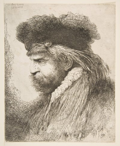 رأس رجل عجوز يواجه اليسار ، من سلسلة الرؤوس الشرقية الكبيرة ، كاليفورنيا. 1645-50. بواسطة جيوفاني بينيديتو كاستيجليون
