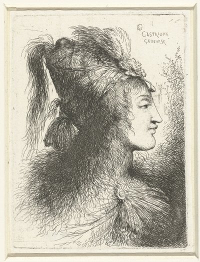 رأس الشاب ذو القبعة العالية رأس امرأة شابة دراسة صغيرة للرؤوس ذات القبعات الشرقية (عنوان السلسلة) بواسطة جيوفاني بينيديتو كاستيجليون