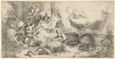 الميلاد مع الله الآب والملائكة ، كاليفورنيا. 1647-50. بواسطة جيوفاني بينيديتو كاستيجليون